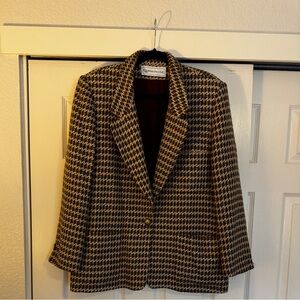 Evan Picone Vintage Plus Size Women’s Black Houndstooth Blazer 100%Wool Size 16